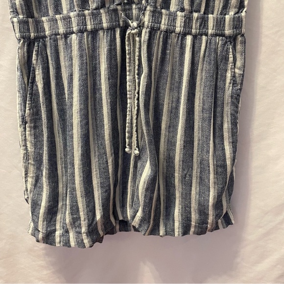 Loft Romper Linen Blend Striped Sleeveless Blue Women’s Size 10 Pockets Summer - Picture 5 of 16
